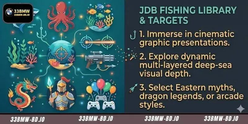 Highly engaging game variants and cinematic presentation styles inside the JDB Fishing library
